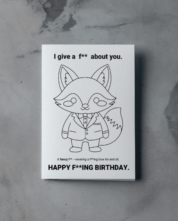 Color-Me Printable Birthday Card “I Give a F About You” (Fox edition for easy coloring) - Image 3