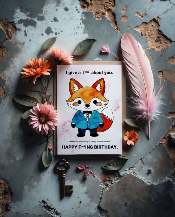 Color-Me Printable Birthday Card “I Give a F About You” (Fox edition for easy coloring) - Image 6