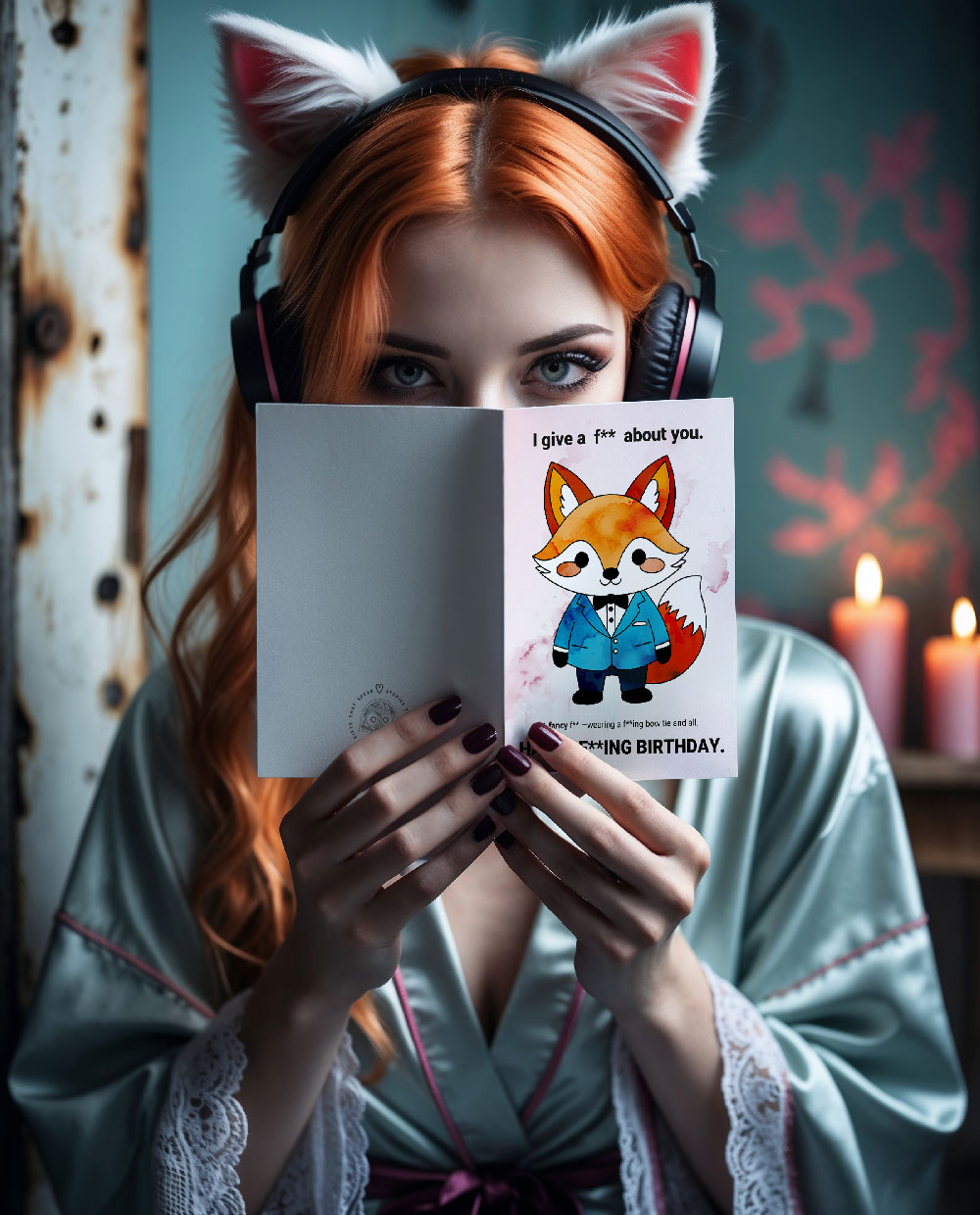 Color-Me Printable Birthday Card “I Give a F About You” (Fox edition for easy coloring)