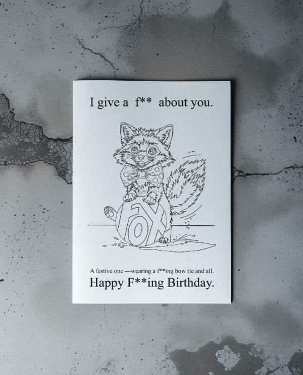 Color-Me Printable Birthday Card “I Give a F About You” (Fox edition for Advanced Colorers) - Image 3