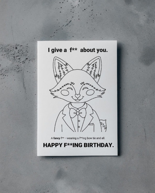 Color-Me Printable Birthday Card “I Give a F About You” (Fox edition for Intermediate Colorers) - Image 3